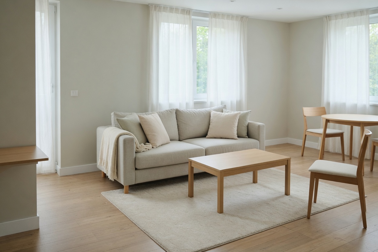 The same illustrative furnished rental cleaned, straightened and reset